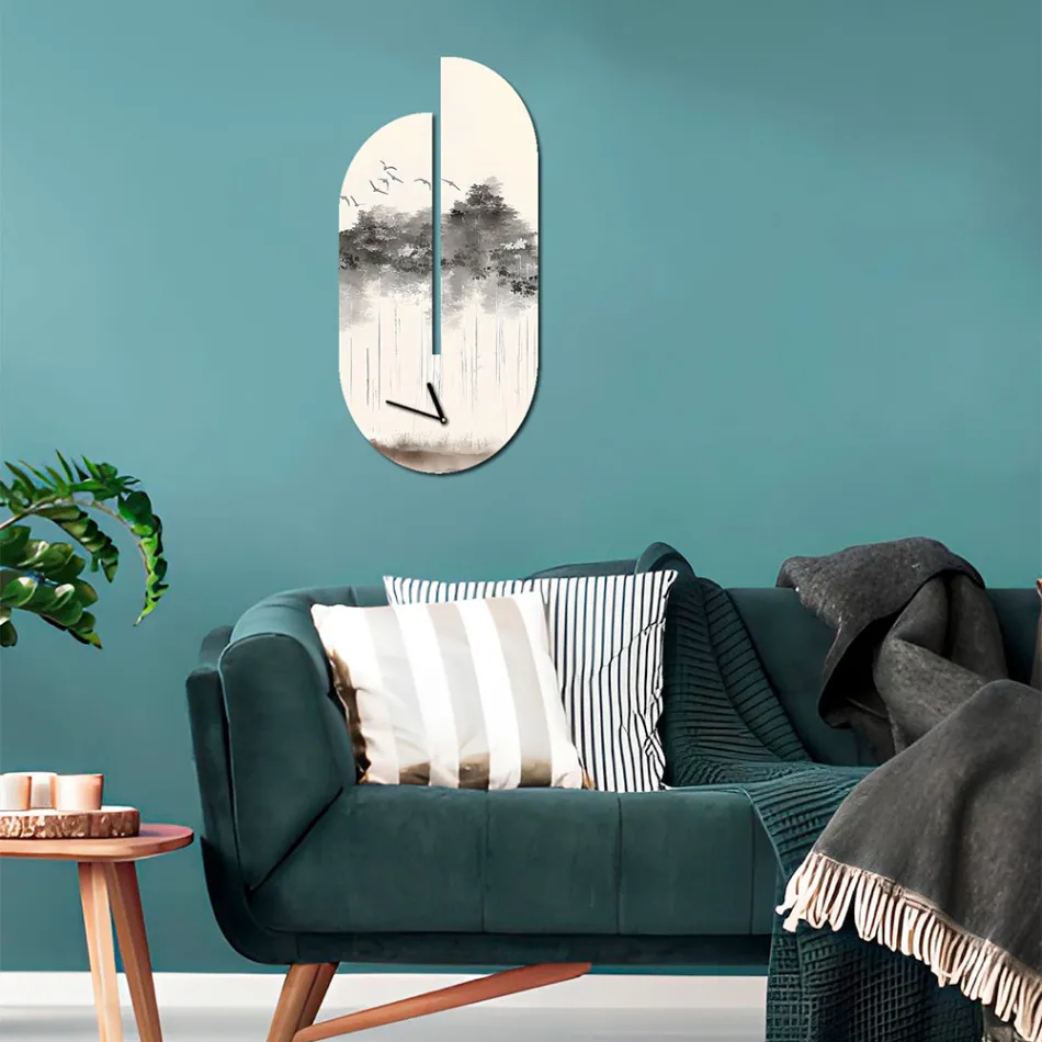 Ceas din lemn cu imprimeu stârc Made in Italy - Palau Viadurini