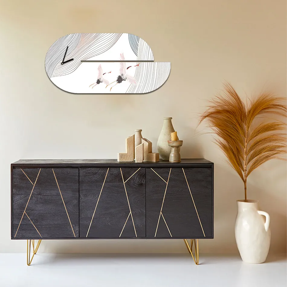 Ceas din lemn cu imprimeu stârc Made in Italy - Palau Viadurini