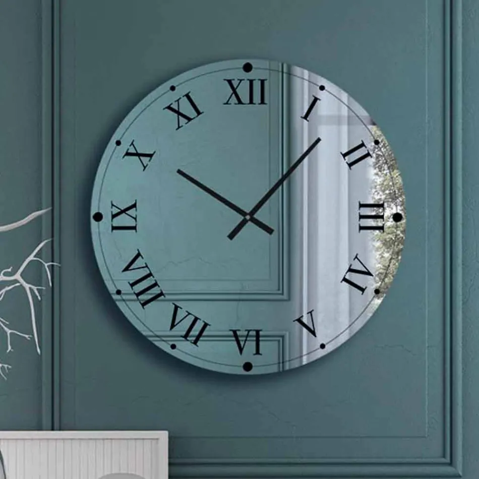 Ceas rotund de perete din cristal cu oglinda Made in Italy - Gear Viadurini