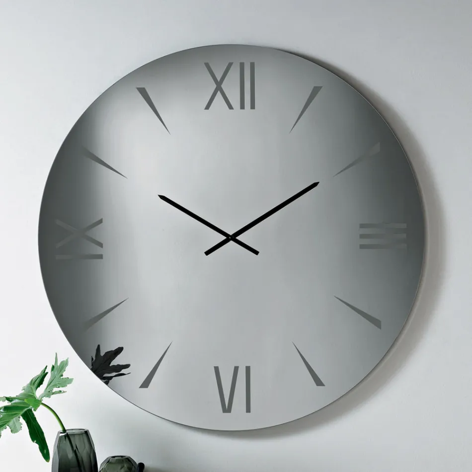 Ceas rotund din sticlă oglindită cu numere gravate cu laser - Clelia Viadurini