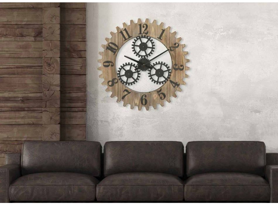 Ceas de perete rotund de design modern, din fier și MDF - Gitta Viadurini
