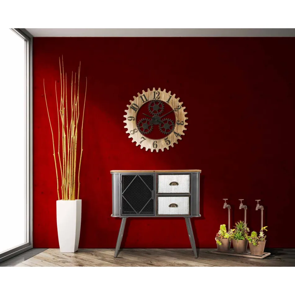 Ceas de perete rotund de design modern, din fier și MDF - Gitta Viadurini