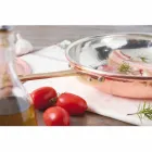 Tigaie rotunda din cupru cositorit manual cu maner si capac 28 cm - Gianluigi Viadurini