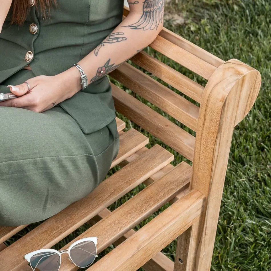 Bancă de exterior realizată în întregime din lemn de tec - Sosire Viadurini