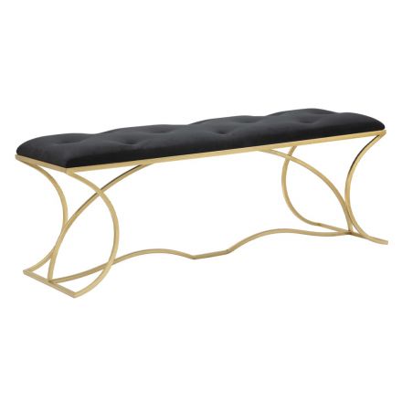 Bancă de fier cu finisaj auriu cu scaun acoperit în țesătură - simbol Viadurini