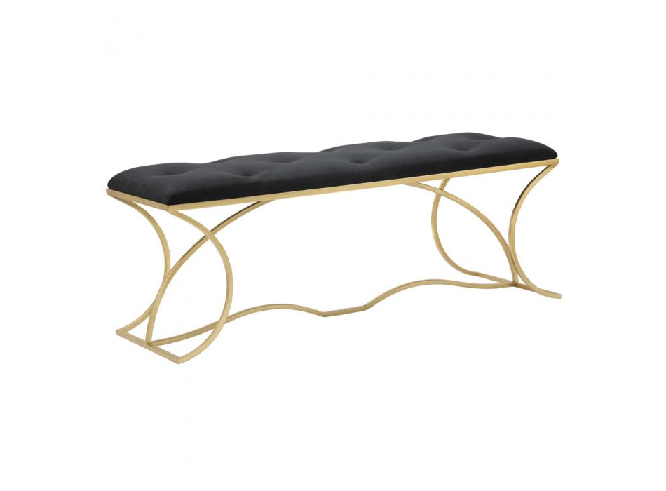 Bancă de fier cu finisaj auriu cu scaun acoperit în țesătură - simbol Viadurini
