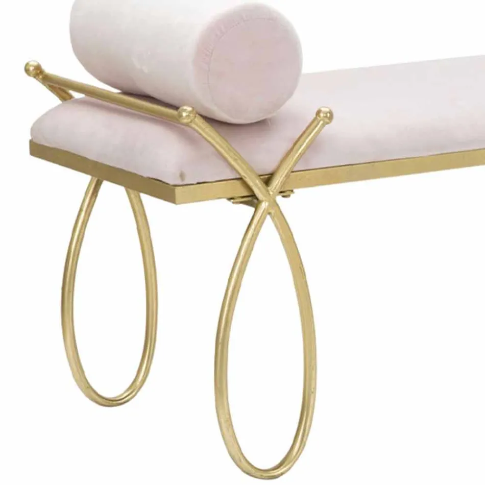 Banc modern dreptunghiular din fier, MDF și țesături - Harding Viadurini