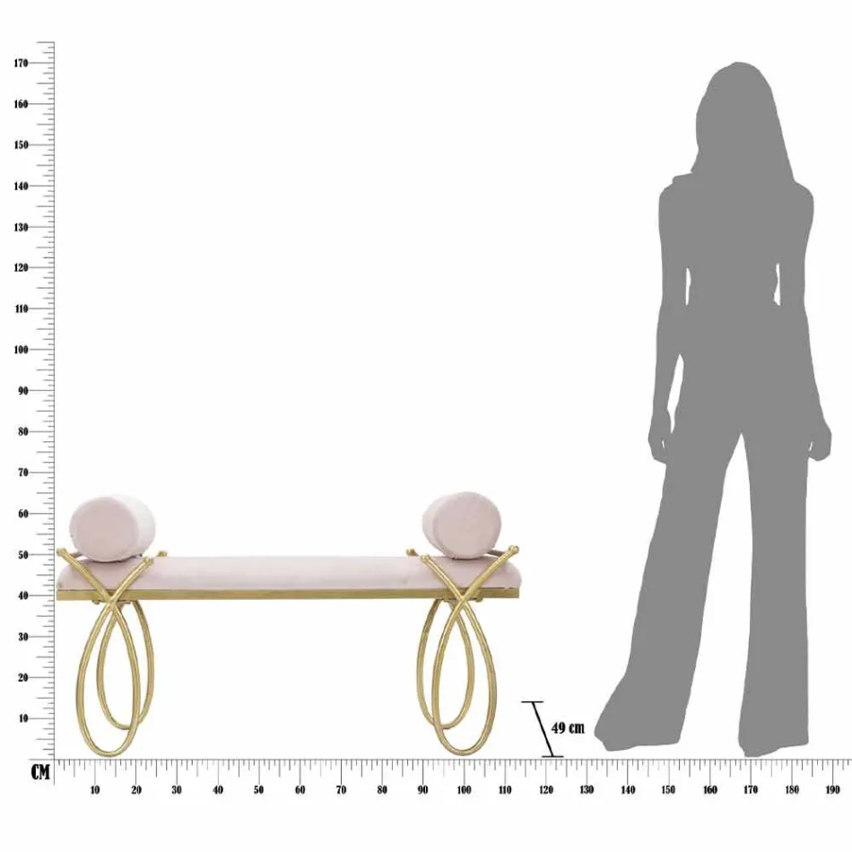 Banc modern dreptunghiular din fier, MDF și țesături - Harding Viadurini