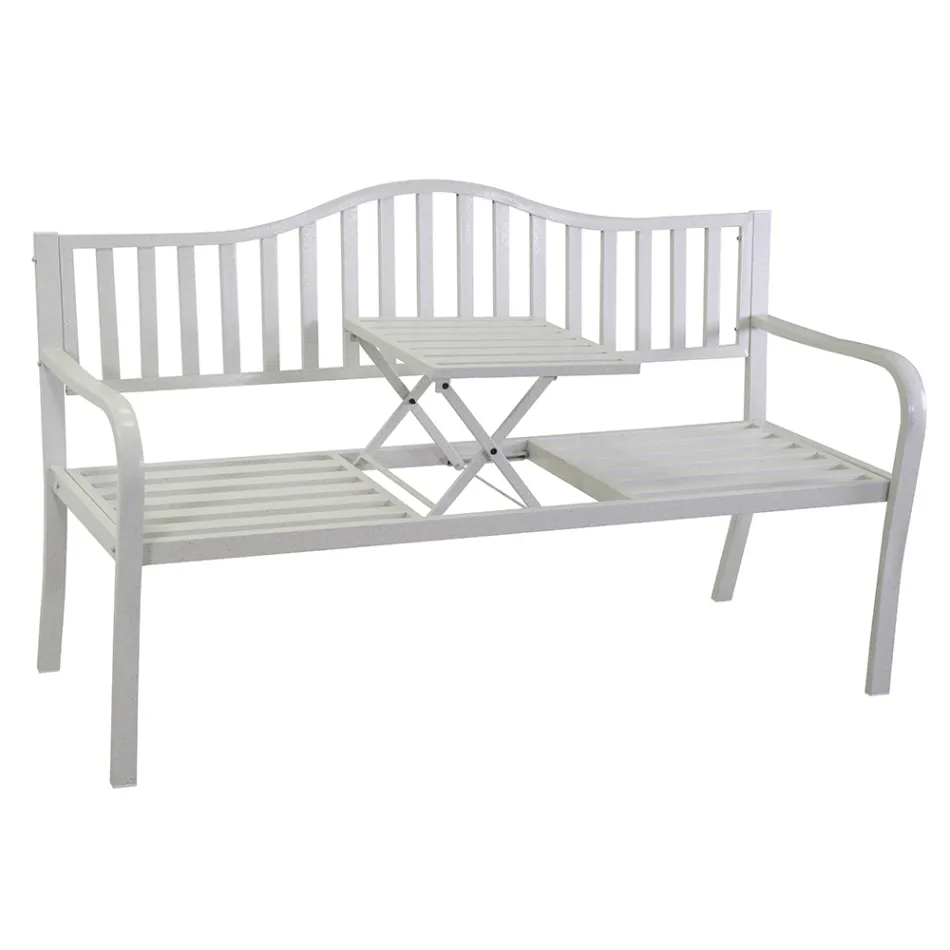 Bancă de exterior din metal cu masă retractabilă - Graffetta Viadurini