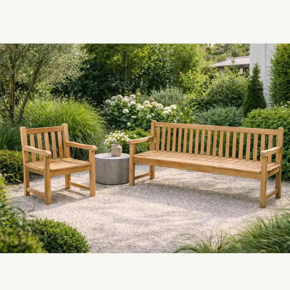 Bancă de grădină din Teak natural de diferite dimensiuni - Yggdrasil Viadurini