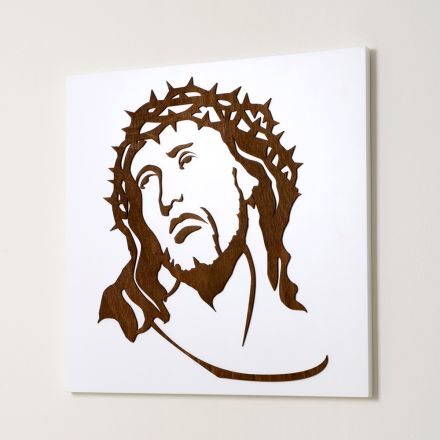 Panou alb înfățișând chipul lui Hristos, fabricat în Italia - Akari Viadurini