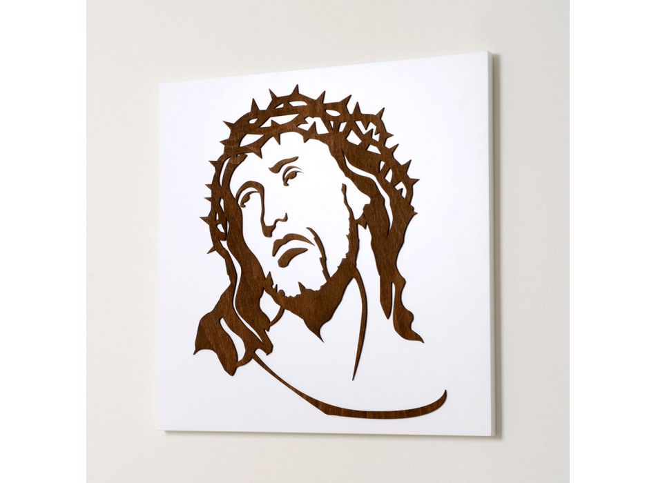Panou alb înfățișând chipul lui Hristos, fabricat în Italia - Akari Viadurini