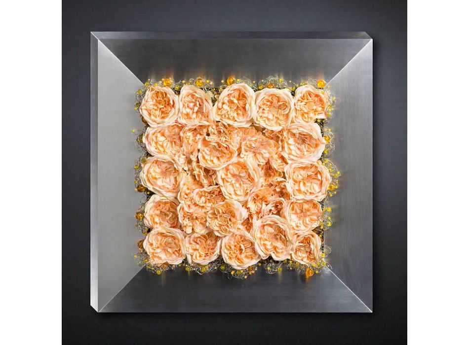 Panou decorativ de perete din metal și trandafiri artificiali Made in Italy - Rosetta Viadurini