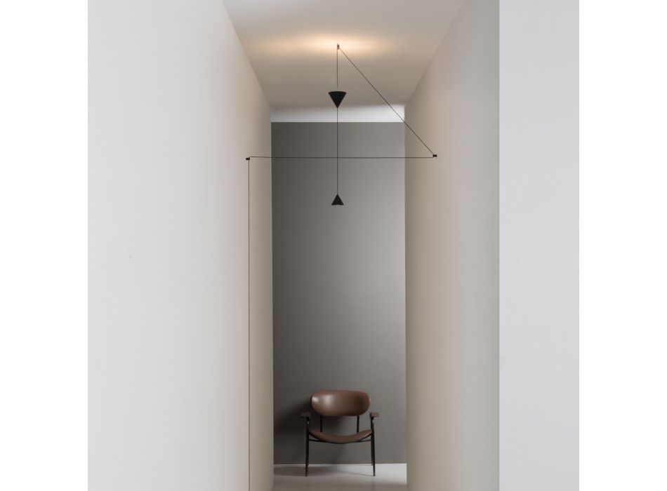Lampă de podea din aluminiu negru și design minimalist cu dublu con - Mercado Viadurini
