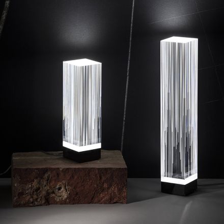 Lampă de podea Led cu design triptic din cristal acrilic satinat - Crystol Viadurini