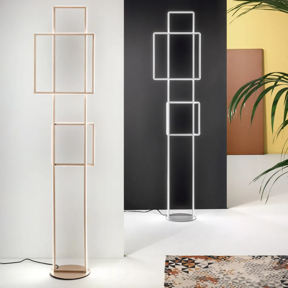 Lampă de podea LED de design din metal vopsit auriu sau argintiu - Formală Viadurini