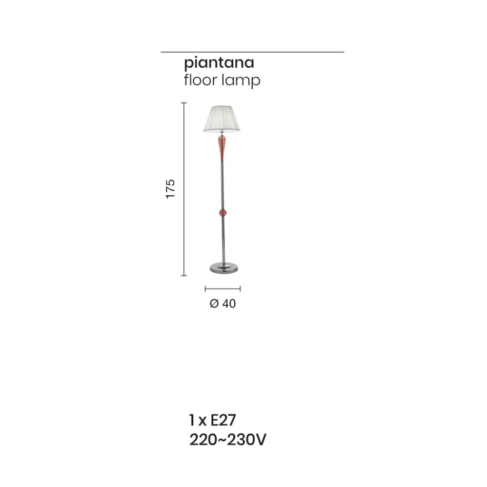 Lampă de podea clasică italiană din sticlă și metal, realizată manual, cu abajur - Oliver Viadurini