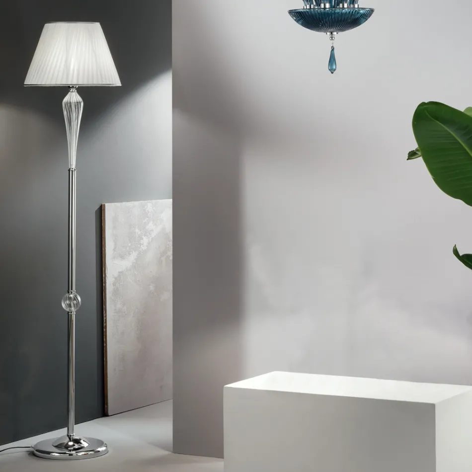 Lampă de podea clasică din sticlă Rigaton lucrată manual și metal auriu - Fievole Viadurini