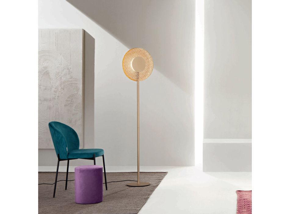 Lampă de podea cu lumină LED din metal vopsit și sticlă chihlimbar - Albizia Viadurini