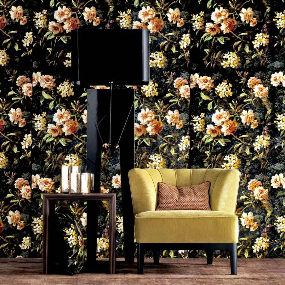 Lampă de podea din lemn și țesătură de design Grilli Zarafa fabricată în Italia Viadurini