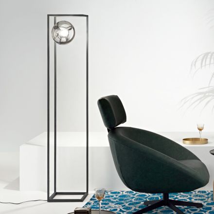 Lampă de podea modernă din metal vopsit cu pulbere și sticlă suflată - Zenio Viadurini