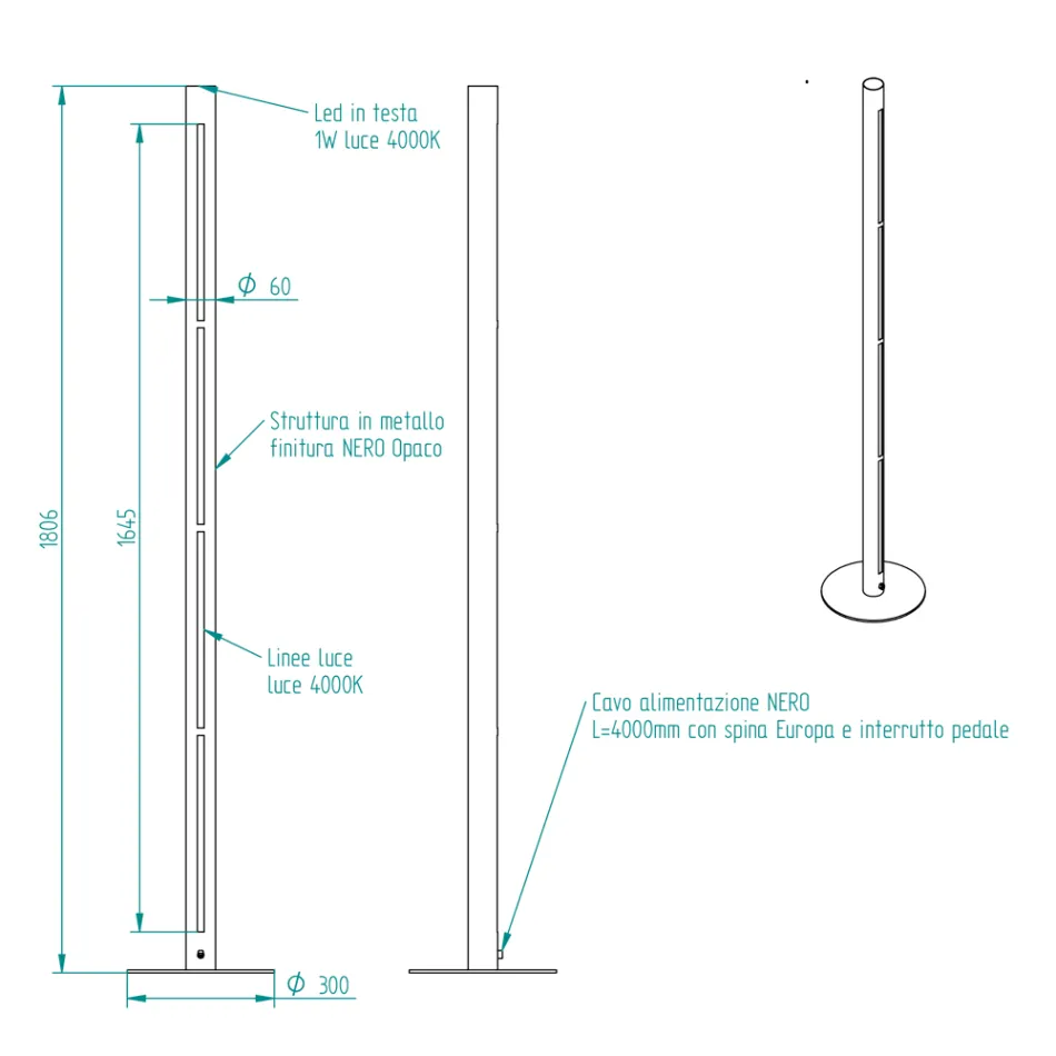 Lampa de podea metalica moderna cu iluminare dubla Made in Italy - Roman Viadurini