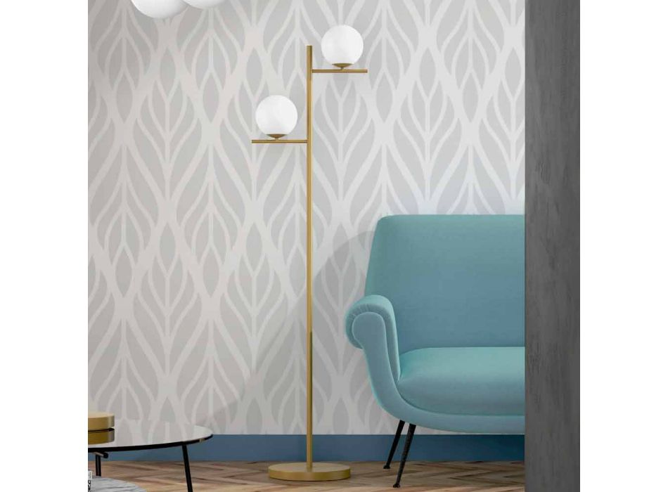 Lampă de podea modernă, finisată din alamă metalică și sticlă opală, fabricată în Italia - Carima Viadurini