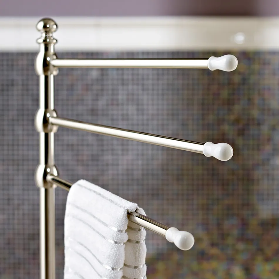 Suport pentru prosoape vintage cu 3 brațe din alamă și ceramică - Lyon Viadurini