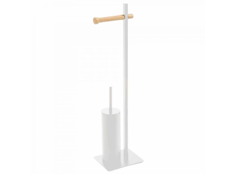 Suport pentru perii de toaletă și hârtie de design în metal și lemn Zelbio Viadurini