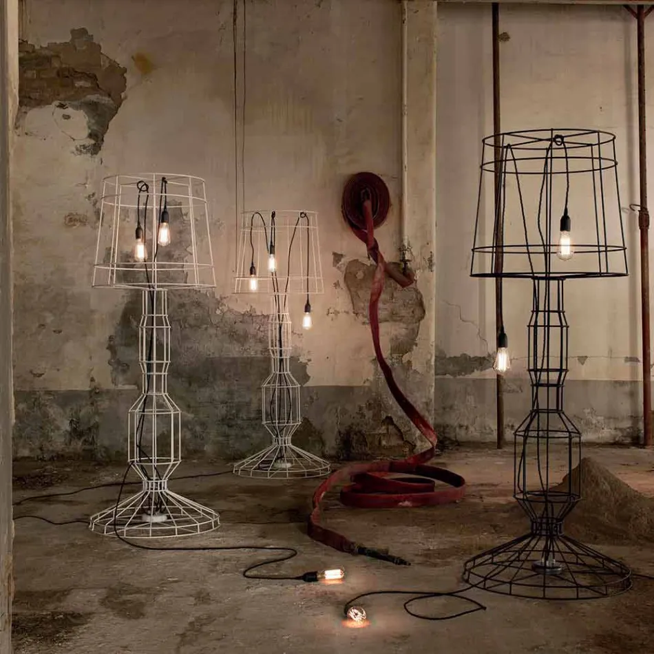 Lampă de podea pentru cameră de zi 3 lumini în stil minimal sau metal alb sau natural - Styling Viadurini