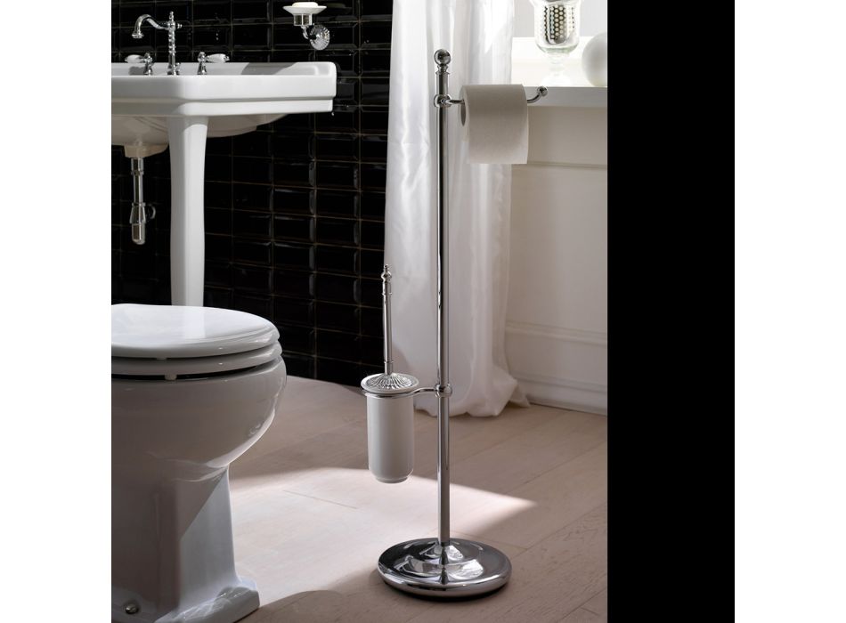 Lampă de podea Terra vintage cu suport pentru hârtie și suport pentru perie de toaletă din alamă și ceramică – Caen Viadurini