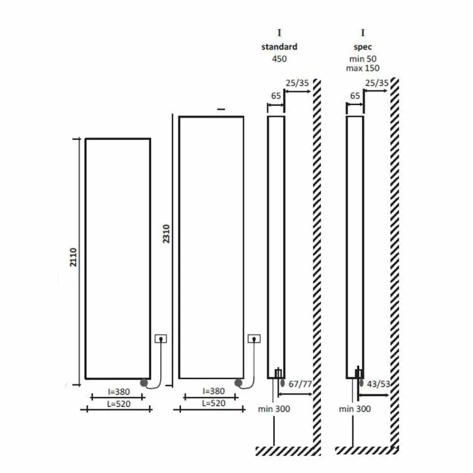 Radiator electric de perete modern cu placă radiantă de până la 1000 W - îndoit Viadurini