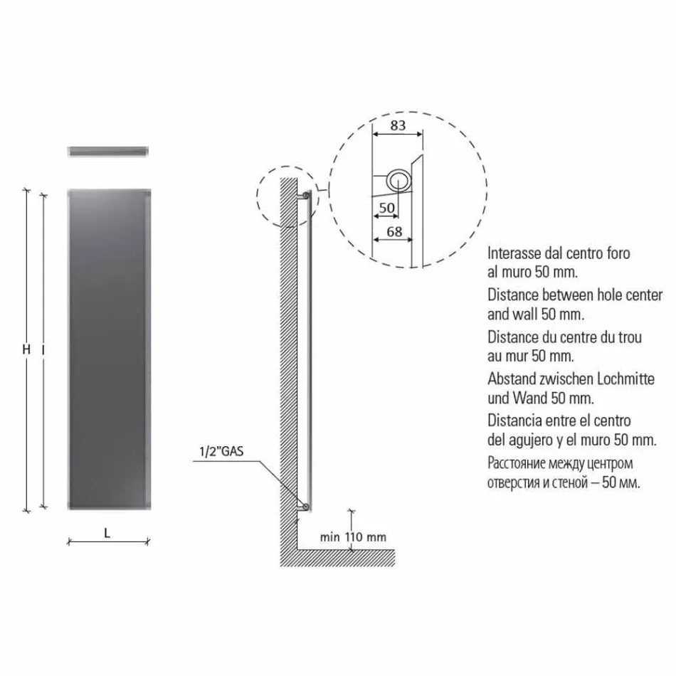 Placă radiantă hidraulică montată pe perete din oțel cu decor 839 W - Kelvin Viadurini