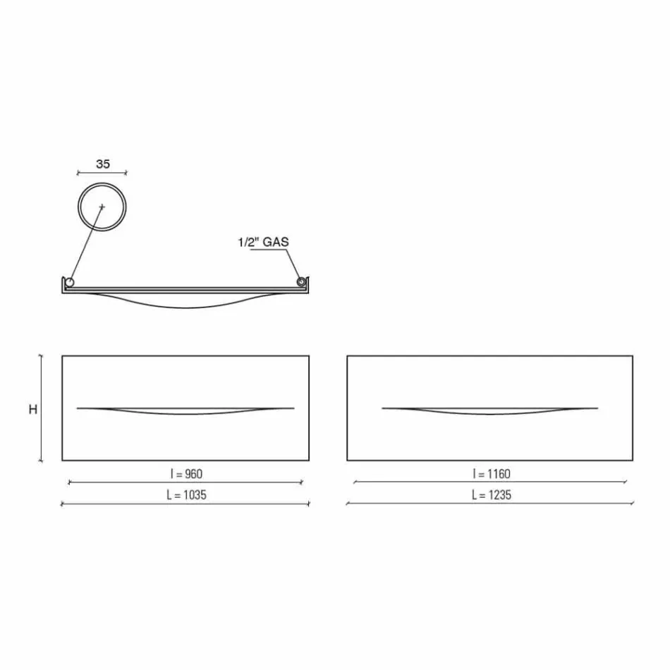 Placă radiantă hidraulică de proiectare orizontală din oțel până la 820 W - tăiat Viadurini