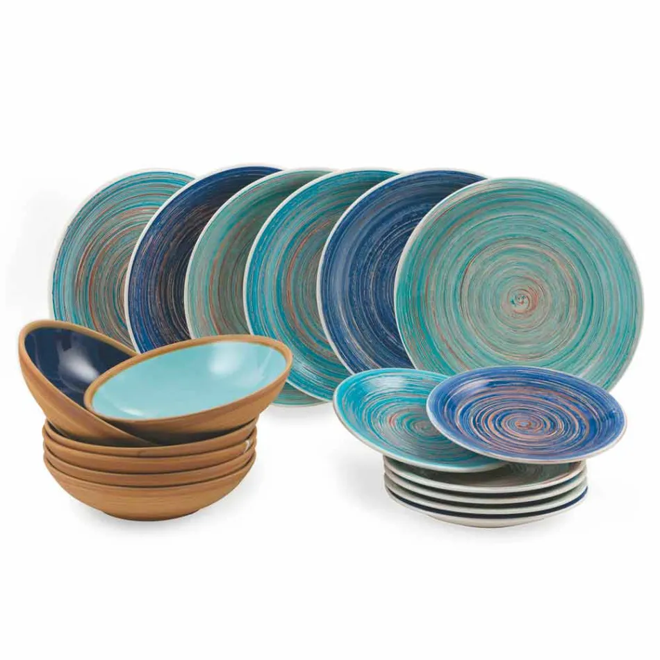 Placi colorate și moderne 18 bucăți în gresie Serviciu de masă complet - Egadi Viadurini