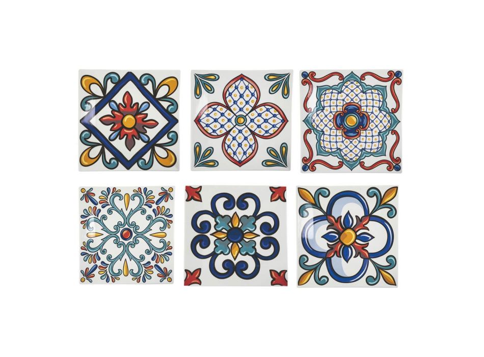 Farfurii Patrate de Masa in Decoratiuni din Porțelan Colorat 6 Bucuri - Iglesias Viadurini