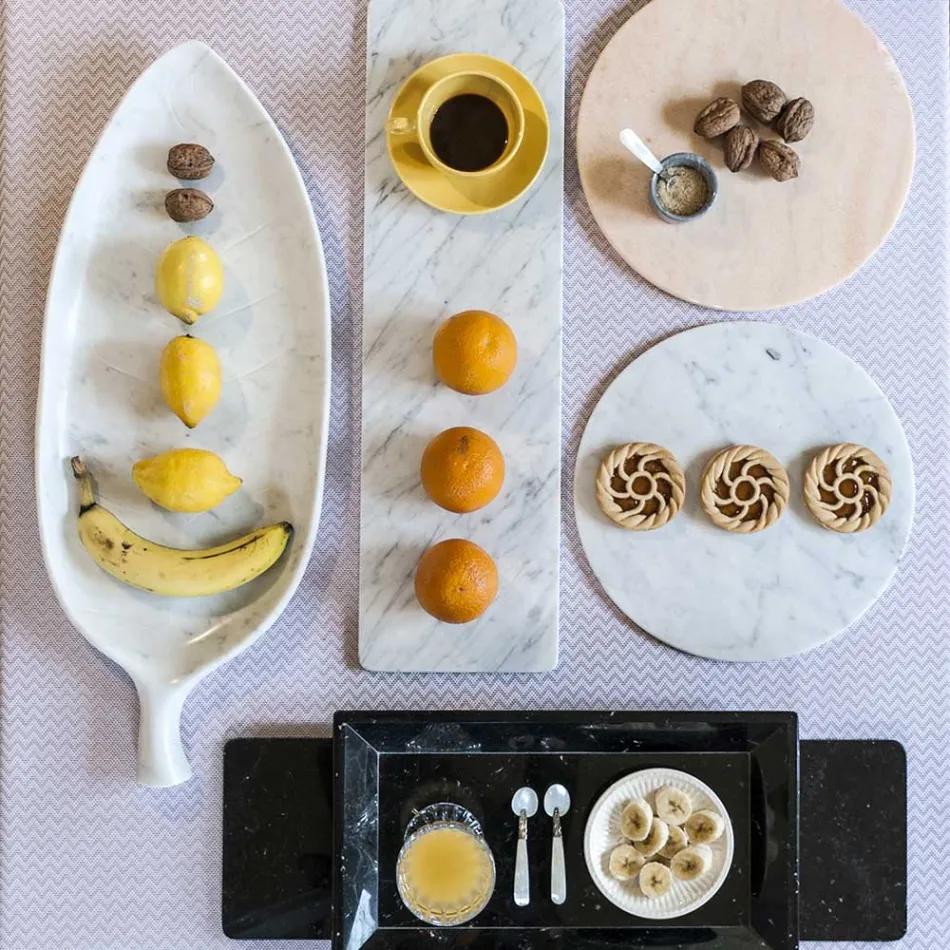 Placă rotundă de brânză în marmură albă sau neagră, fabricată în Italia - Kirby Viadurini