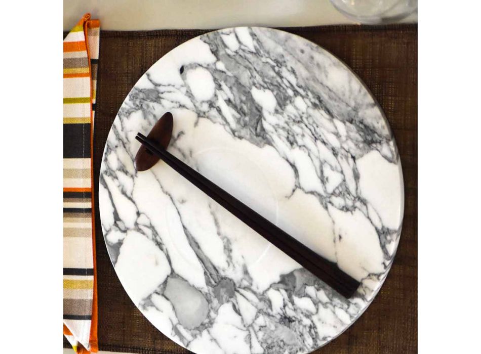 Placă rotundă de servire din marmură albă de Carrara Fabricată în Italia - Kamil Viadurini