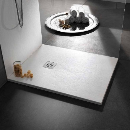 Tavă de duș modernă 90x80 în piatră și oțel cu efect de rășină - Domio Viadurini