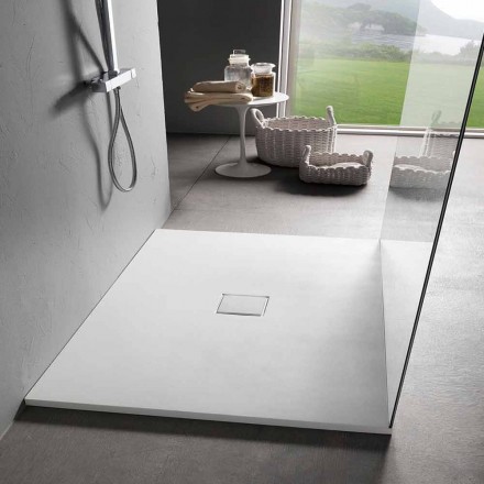 Tăviță de duș cu design pătrat 90x90 în efect de catifea din rășină albă - Estimo Viadurini