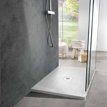 Tavă de duș cu rășină cu efect de ardezie albă 120x80 Design modern - Sommo Viadurini
