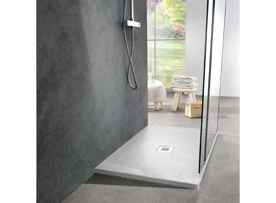 Tavă de duș cu rășină cu efect de ardezie albă 120x80 Design modern - Sommo Viadurini