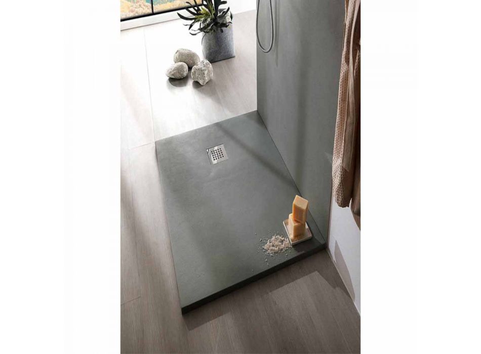 Tavă de duș din rășină cu efect beton 140x90 Design modern - Cupio Viadurini