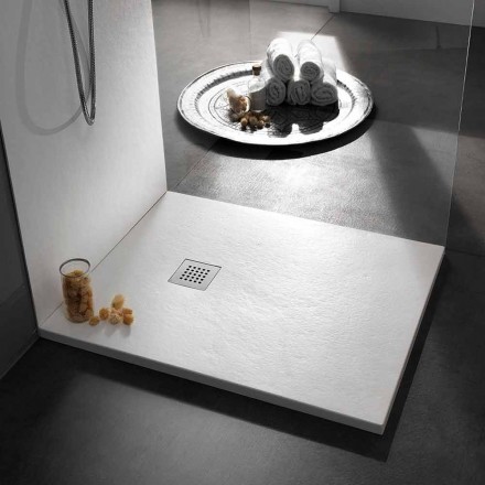 Tăviță de duș pătrată modernă 90x90 în rășină cu efect de piatră - Domio Viadurini