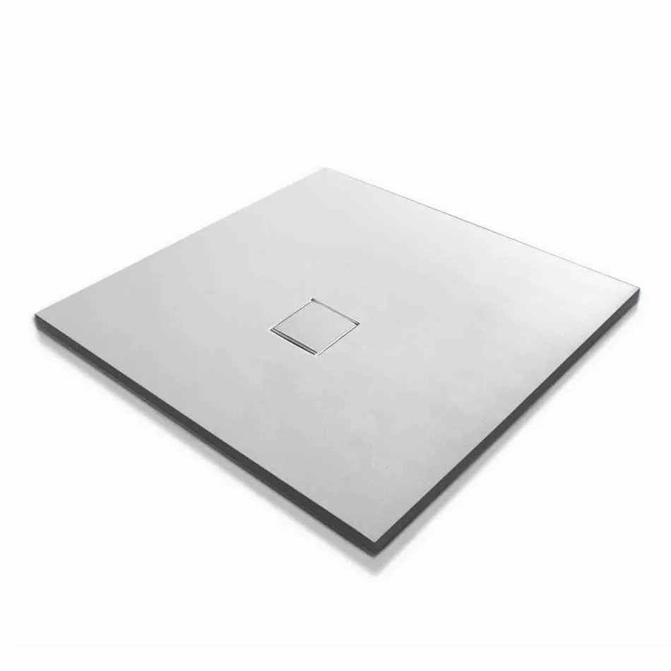 Tăviță de duș pătrată 80x80 cm în efect de catifea din rășină albă - Estimo Viadurini