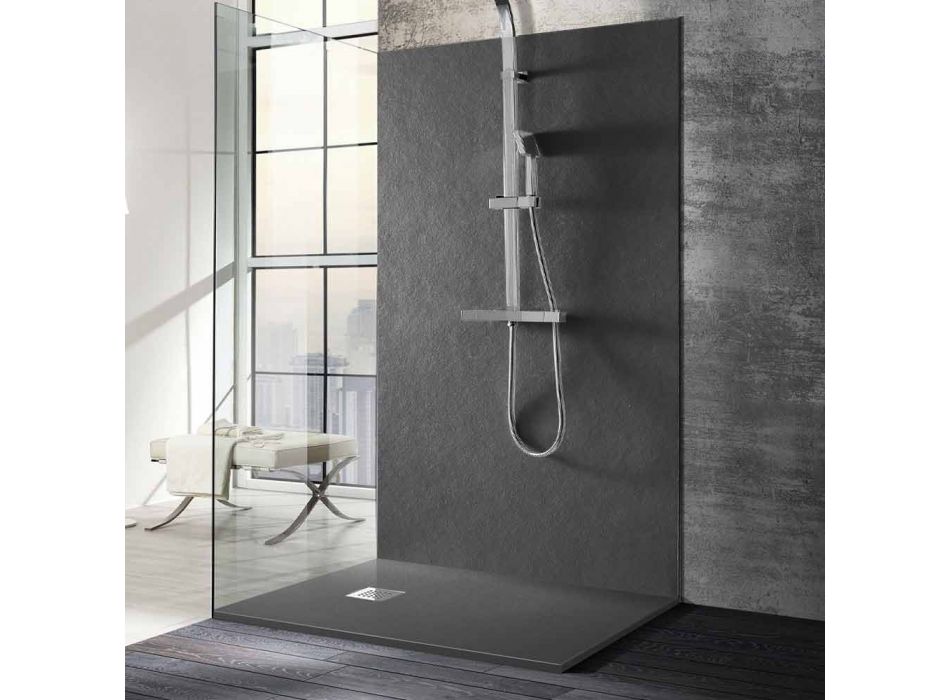 Tăviță de duș dreptunghiulară 140x80 în rășină cu grilă de oțel - Domio Viadurini