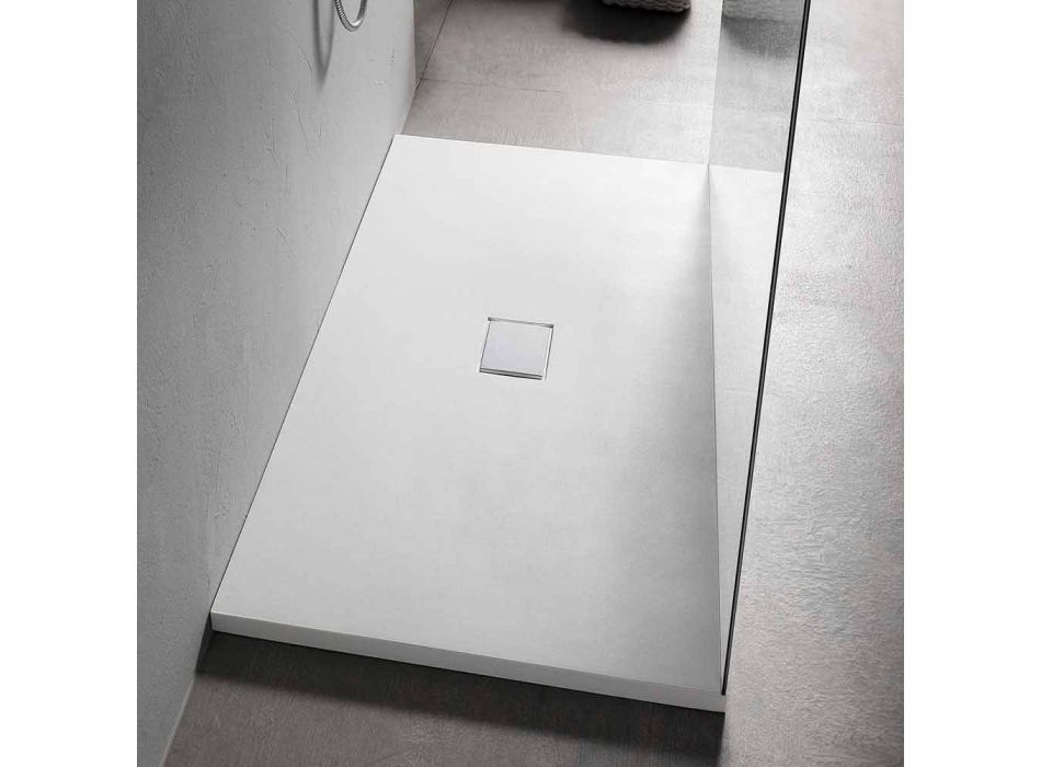 Tăviță de duș dreptunghiulară 160x70 cm în rășină albă Design modern - Estimo Viadurini