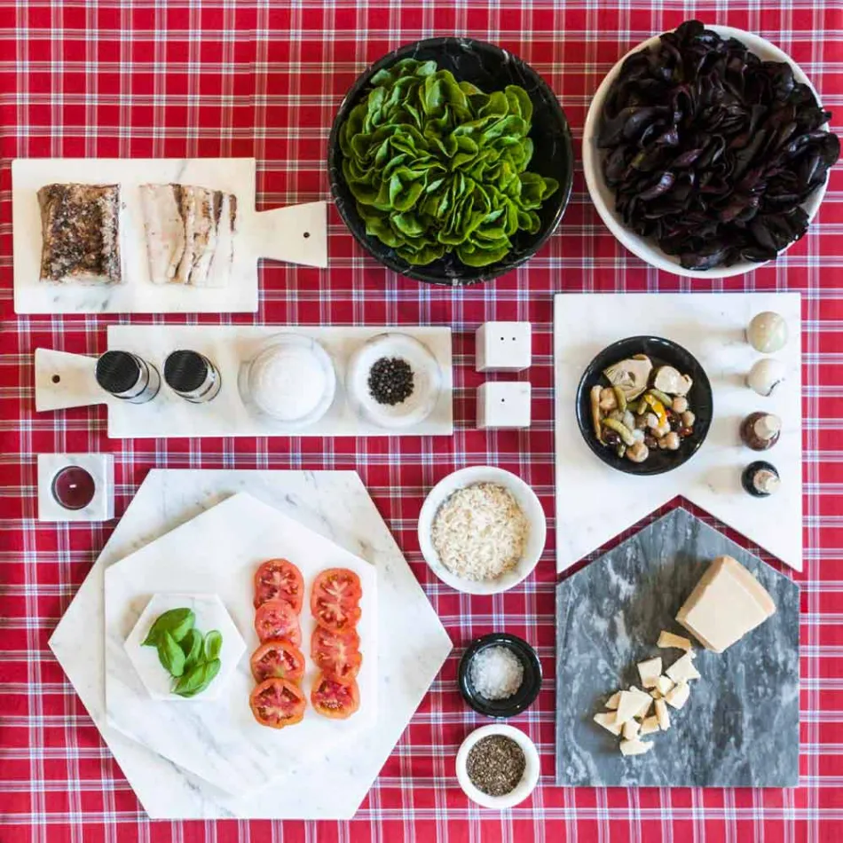 Placă de servire hexagonală în marmură albă de Carrara sau Marquinia neagră - Ludivine Viadurini