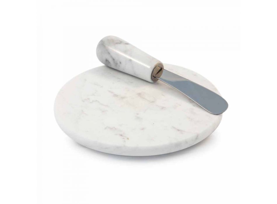 Placă pentru unt cu cuțit în marmură albă de Carrara Fabricată în Italia - Biserică Viadurini