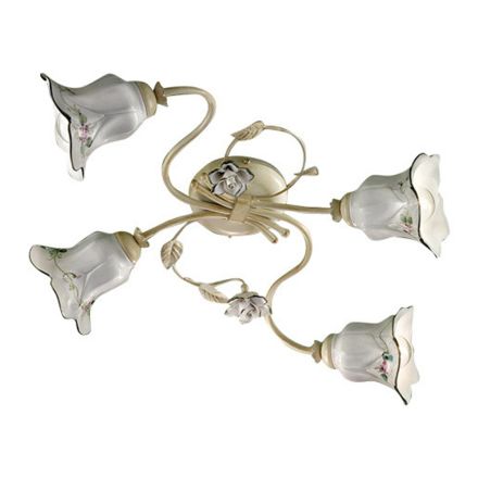 Plafoniera cu 4 lumini din metal si ceramica cu trandafiri pictati manual - Pisa Viadurini